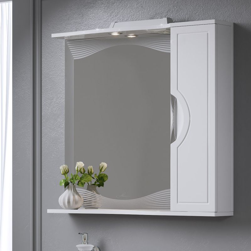 Шкаф-зеркало Alavann Monaco 80, правый, распашная створка, с подсветкой, белый, 80 см