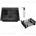 Мойка РМС MR-5050BL, 50*50, толщ. 3,0*1,0 мм, с сифон.+корзина+дозатор, Черная