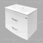 Тумба-умывальник COMFORTY Лаура 75-2, подвесная, выдвижные ящики, с умывальником Quadro 75, белый глянец, 75 см