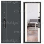 Двери Мастино металлические CITY SMART, 2050*860, Правая, Черный муар металлик, D-5, МДФ, Белый софт, 10SM-164, mirror, Черная